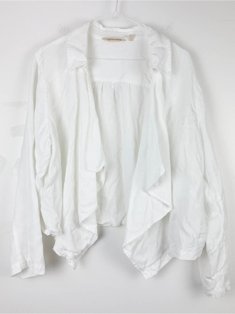 Soft Surroundings White Lyocell Drape Jacket Waterfall Open Front Lagenlook 1x